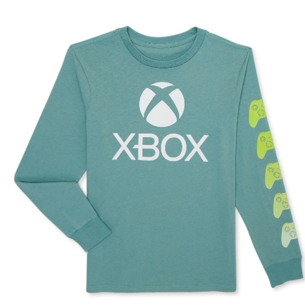 Xbox Boys Long Sleeve Logo Graphic Tee Size XL 14/16 Green Video Game